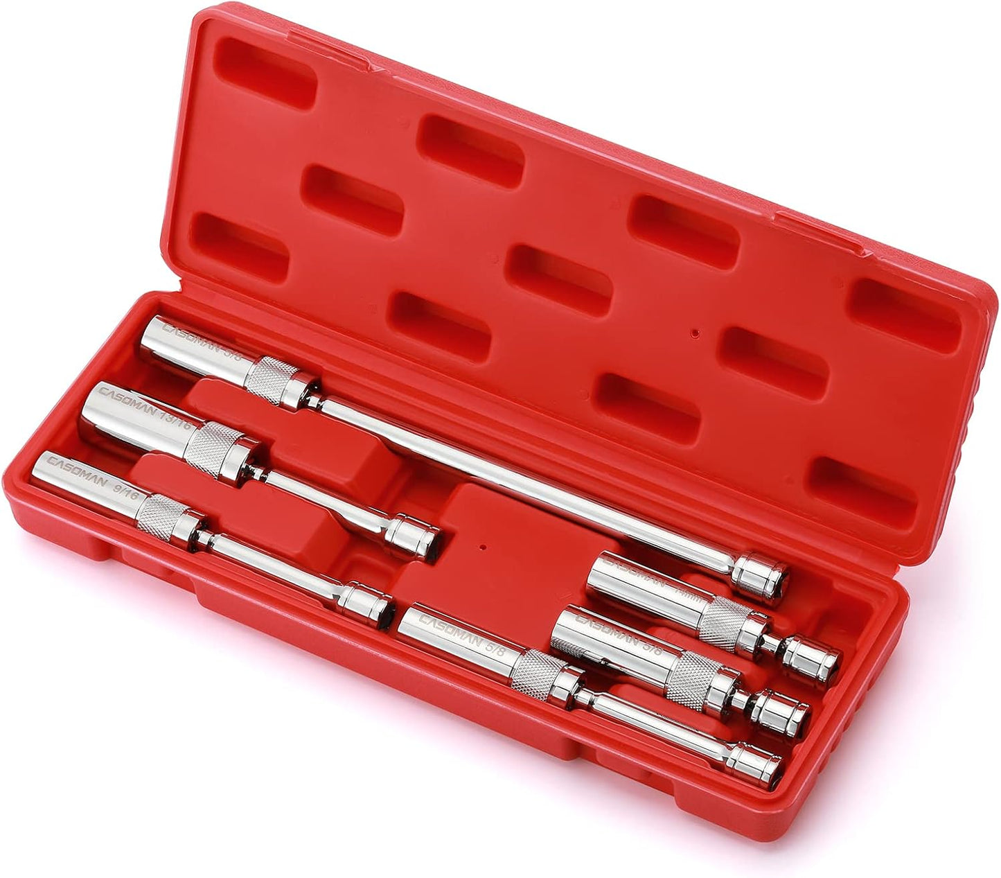 6PCS 3/8-Inch Drive Magnetic Swivel Spark Plug Socket Set, Include 9/16-Inch, 5/8-Inch, 13/16-Inch, 14mm Socket, Length: 4-Inch, 6-Inch, 11-Inch, 12-Point, CR-V