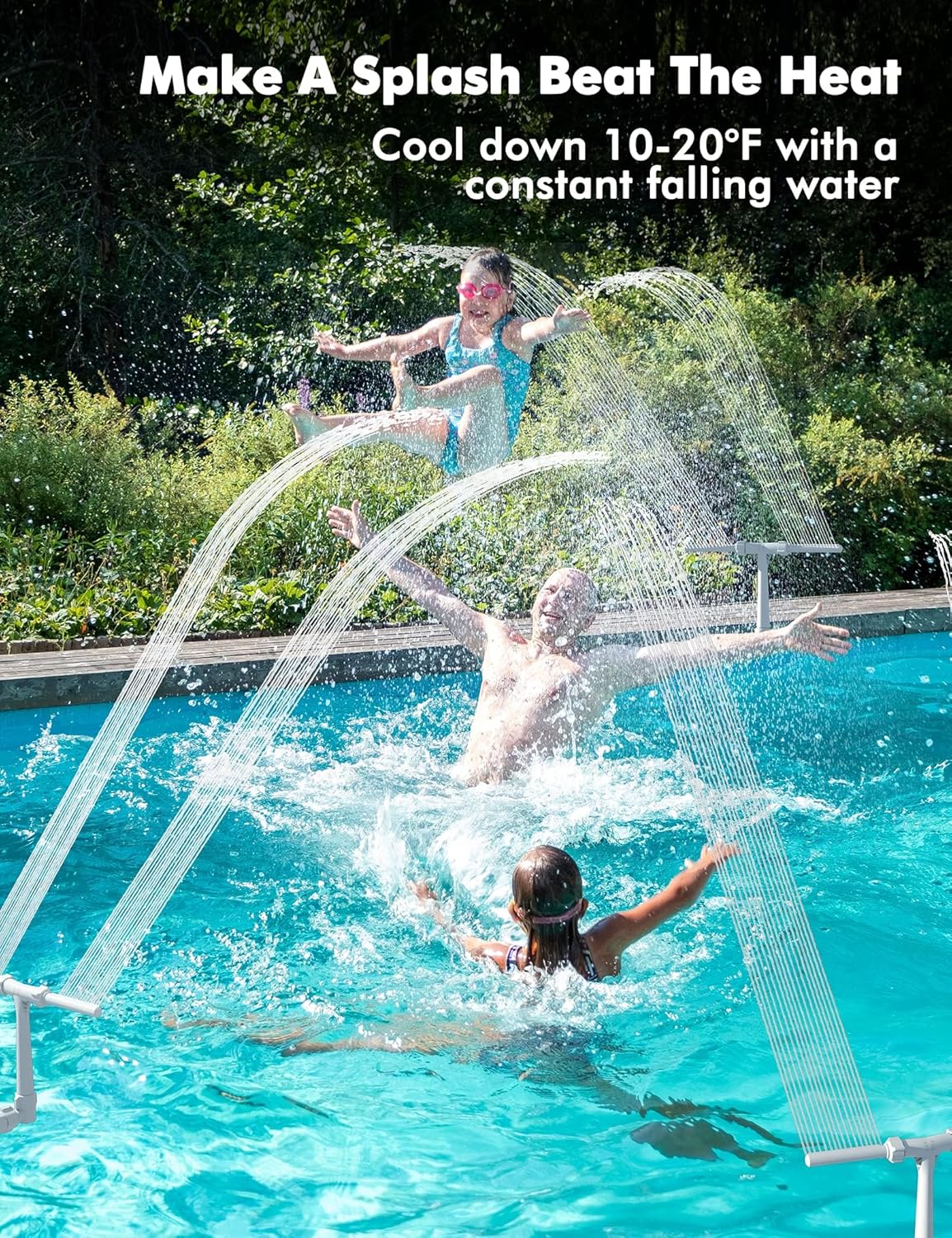 Pool Waterfall Fountain – Adjustable Dual Spray Pool Attachment for Cooler Water & More Backyard Fun